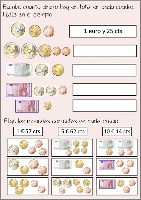 ejercicios fichas de monedas y billetes de euro para imprimir|FICHAS PARA TRABAJAR LOS EUROS (Billetes y。